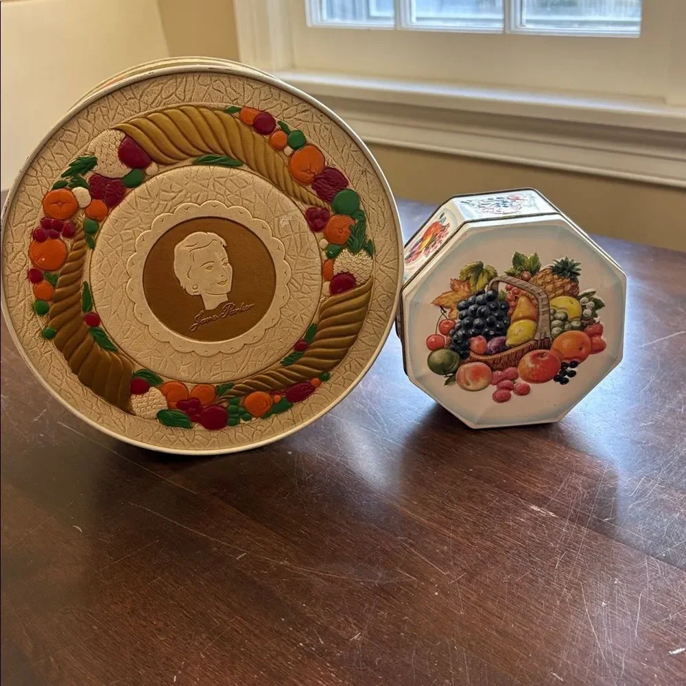 Set of 2 Vintage fruit tins